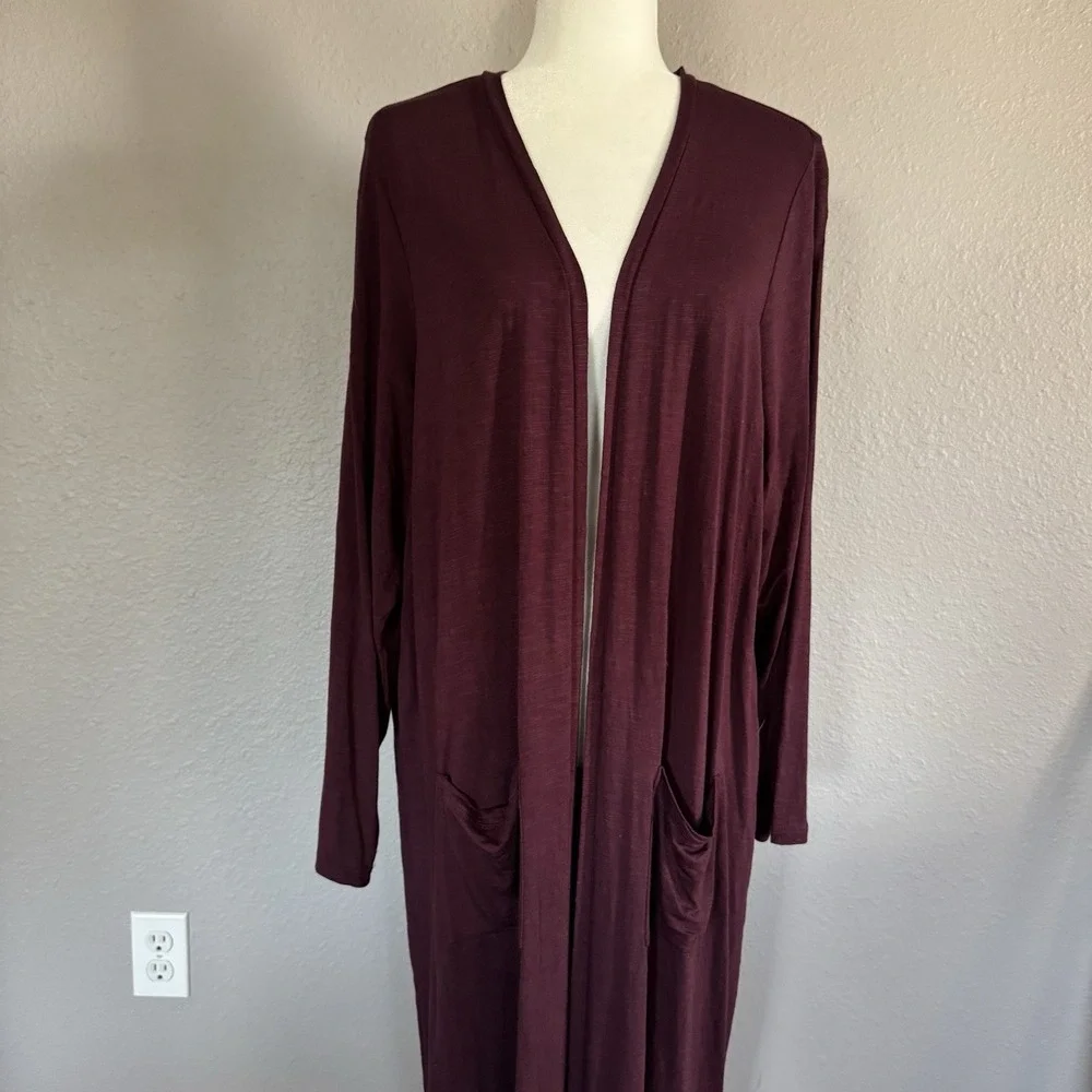 Torrid Womens Size 3X Maroon Super Soft Knit Duster Open Front Cardigan Sweater - Picture 2 of 10